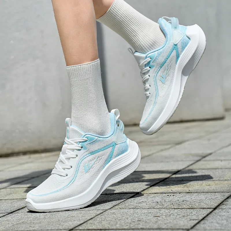 Warrior Cushioning Rebound Height Increasing Lightweight Slip Resistant Low Top Running Shoes Women's White Blue-7