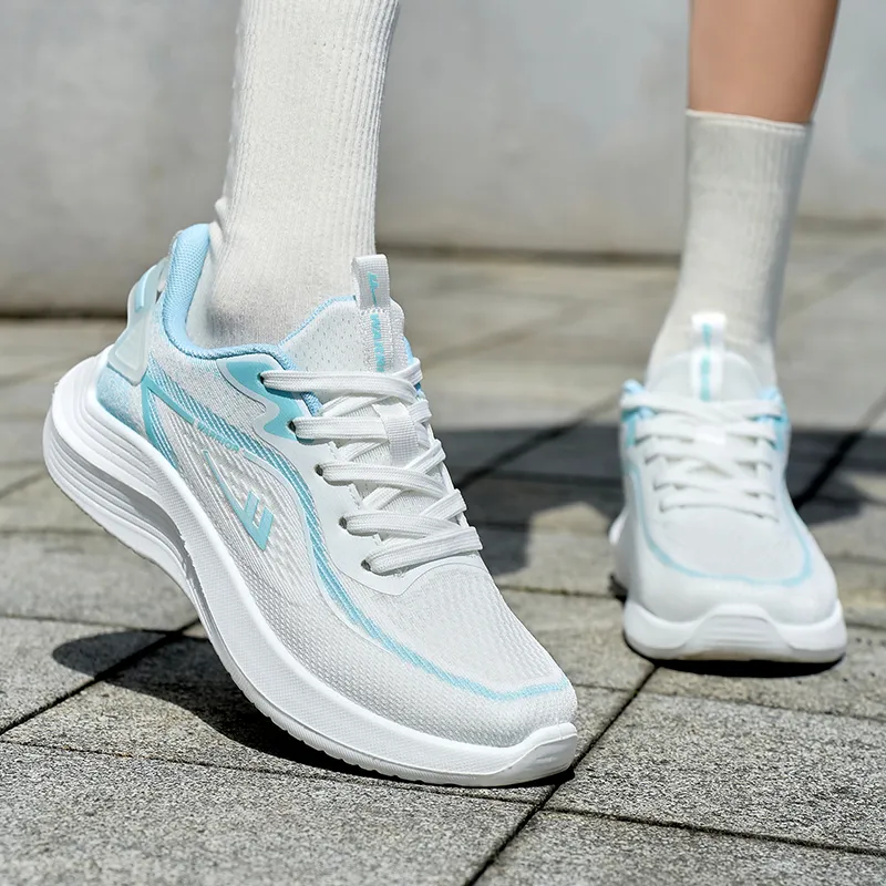 Warrior Cushioning Rebound Height Increasing Lightweight Slip Resistant Low Top Running Shoes Women's White Blue-6