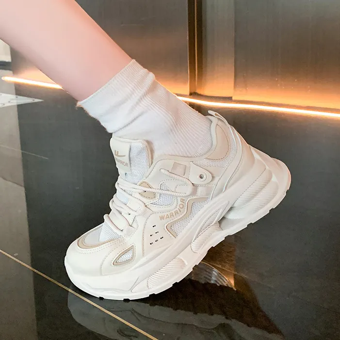 Warrior Wear Resistant Breathable Slip Resistant Low Top Chunky Sneakers Women's Beige Khaki-7