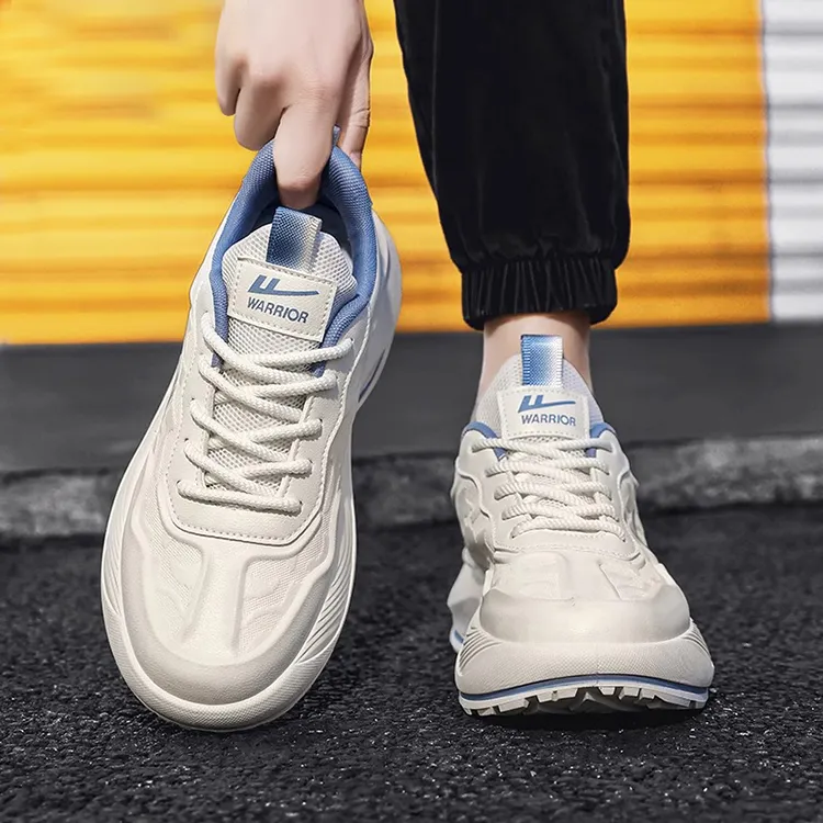 Warrior Anti-Slip Wear-Resistant Lightweight Coverage Low-Top Casual Running Shoes Men's Beige Blue-6