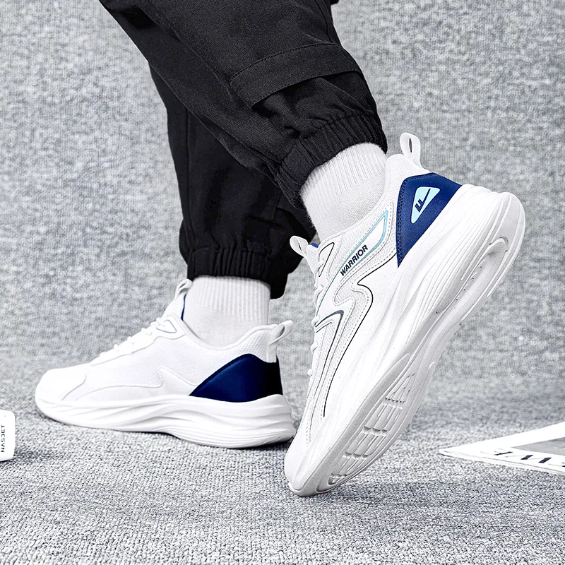 Warrior Anti-Slip And Wear-Resistant Breathable Low-Top Casual Running Shoes Men's White Dark Blue-7