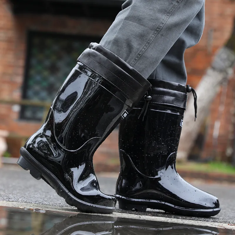 Warrior Wear resistant And Waterproof Rain Boots Men's Black-6