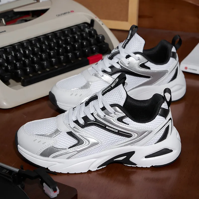 Warrior Cushioned Anti Slip And Wear Resistant Lightweight Low Top Casual Shoes Unisex White Black Silver-6