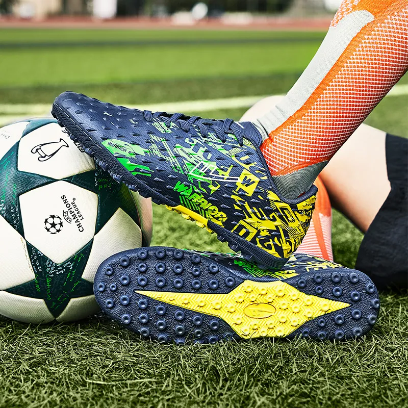 Warrior TT Rubber Broken Studs Artificial Ground Anti Slip Wear Resistant Soccer Shoes Unisex Dark Blue Yellow Green-4