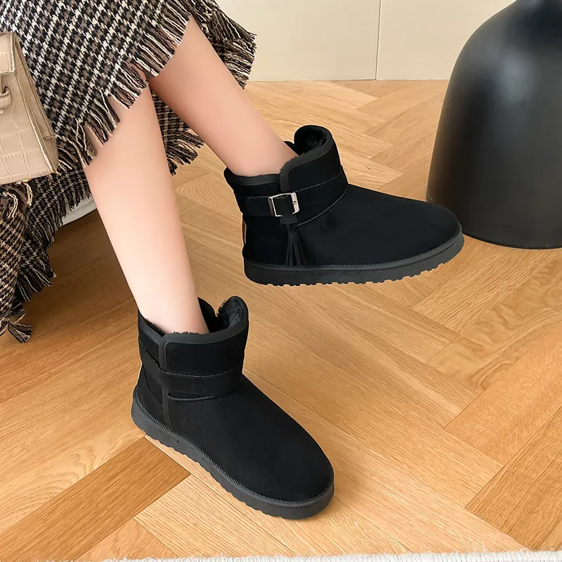 Warrior Warm Wear Resistant Cushioning Short Snow Boots Women's Black-5