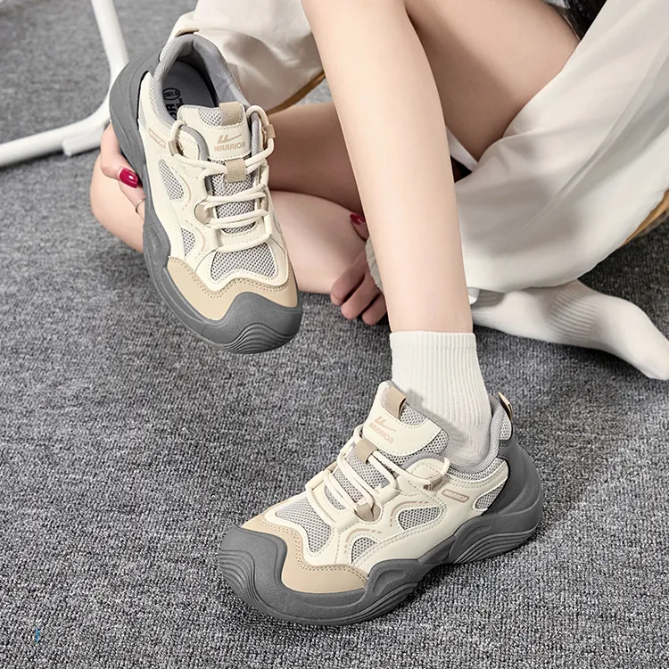 Warrior Anti Slip And Wear Resistant Breathable Low Top Chunky Sneakers Unisex Beige Gray Khaki-6