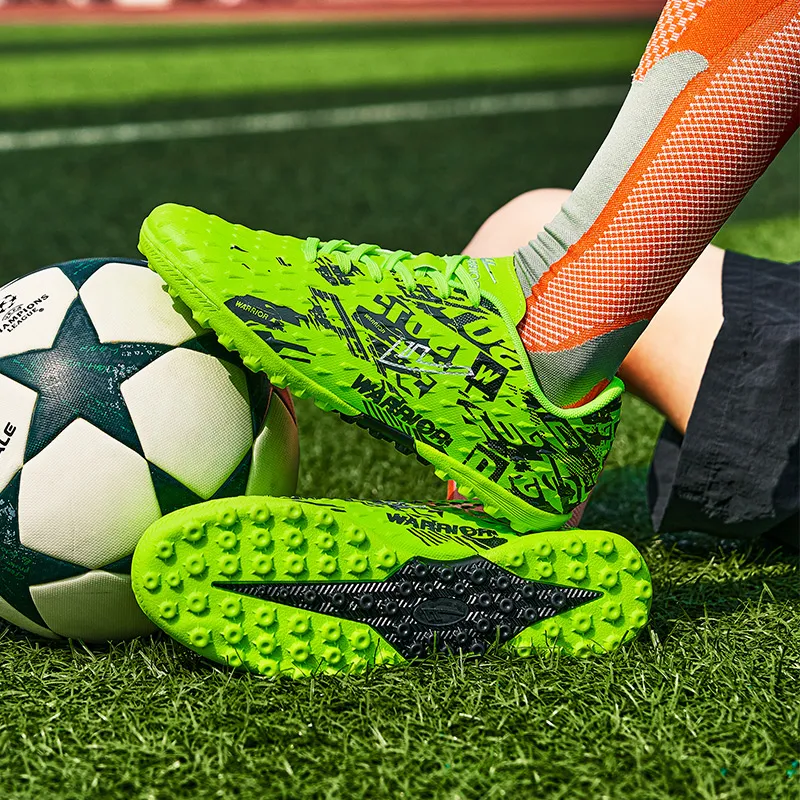 Warrior Anti Slip And Wear Resistant Lightweight Soccer Shoes Unisex Green Black-5
