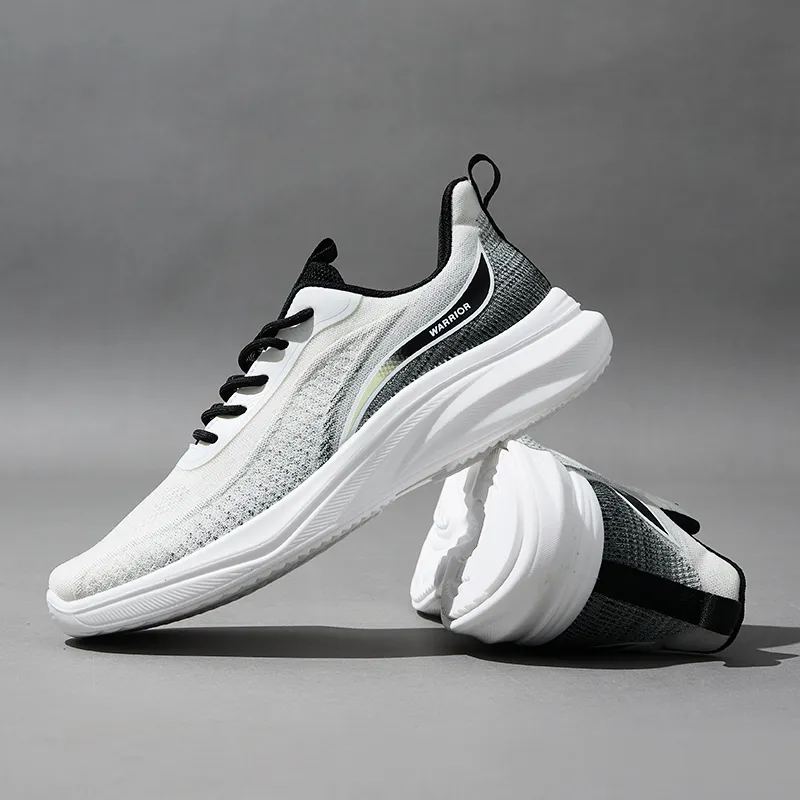 Warrior Shock Absorbers Slip Resistant Breathable Low Top City Commute Running Shoes Men's Beige Black-5