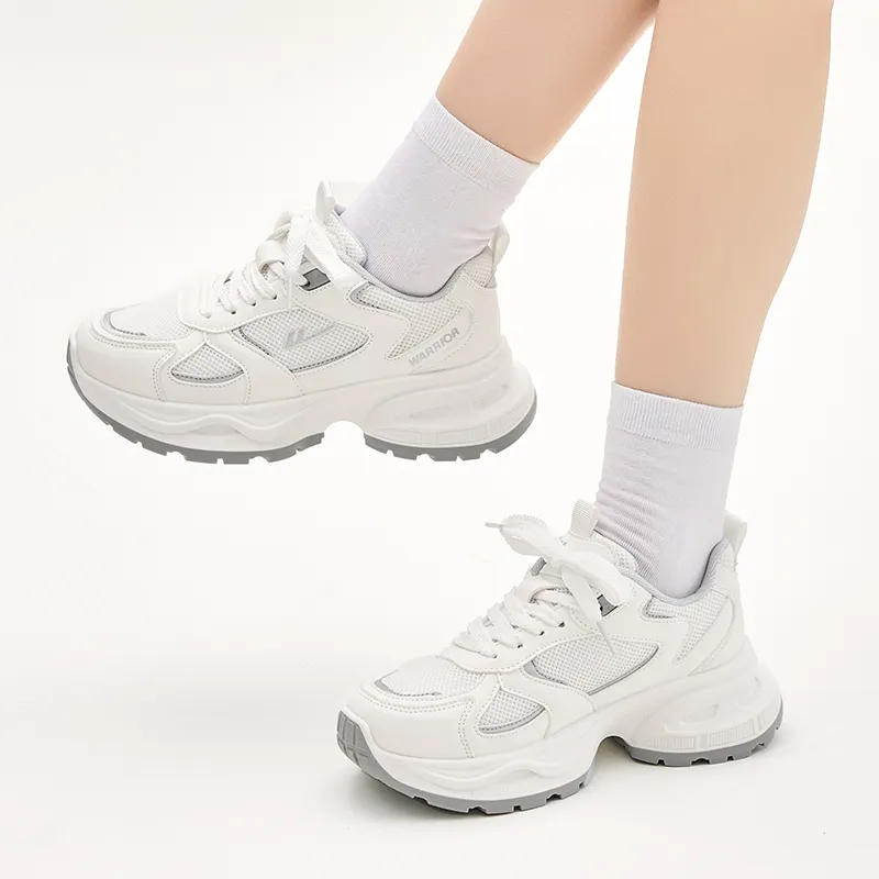Warrior Anti-Slip And Wear-Resistant Breathable Low-Top Chunky Sneakers Women's White Silver-6