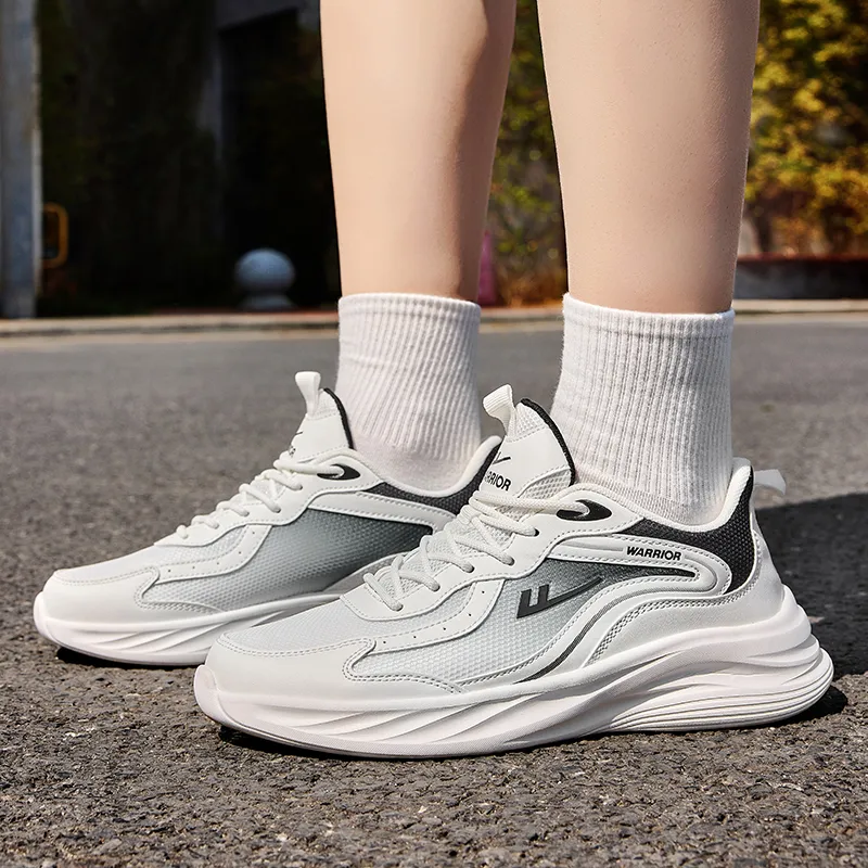 Warrior Rebound Abrasion Resistant Lightweight Breathable Low Top Casual Running Shoes Men's White Black-5