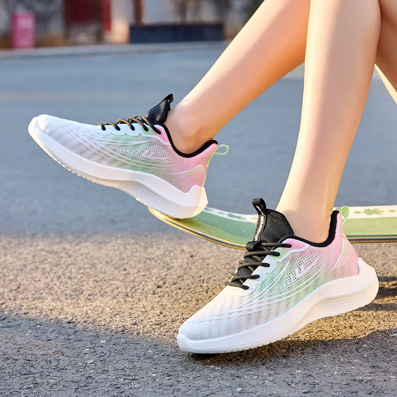 WARRIOR Running Shoes Women's Low Top White Pink Green-7