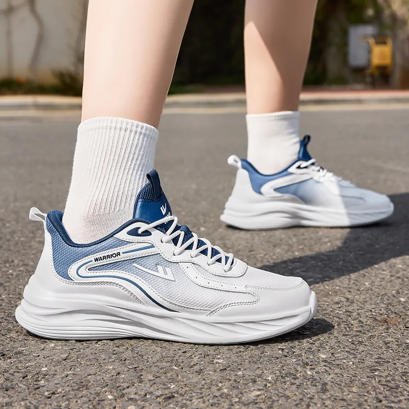 Warrior Rebound Wear Resistant Lightweight Breathable Slip Resistant Low Top Casual Running Shoes Men's White Dark Blue-6