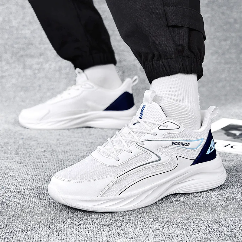 Warrior Anti-Slip And Wear-Resistant Breathable Low-Top Casual Running Shoes Men's White Dark Blue-5