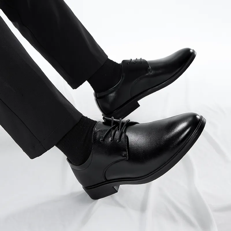 Warrior Business Formal Leather Shoes Men's Pure Black-4