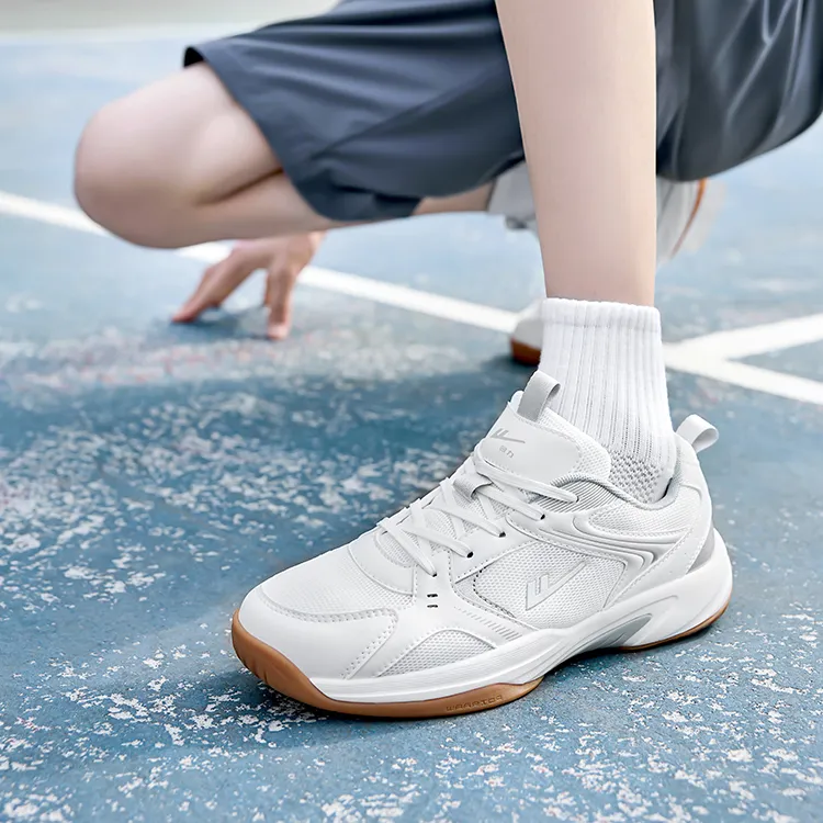 Warrior Balance Wear Resistant Lightweight Breathable Slip Resistant Low Top Badminton Shoes Men's White Silver-7