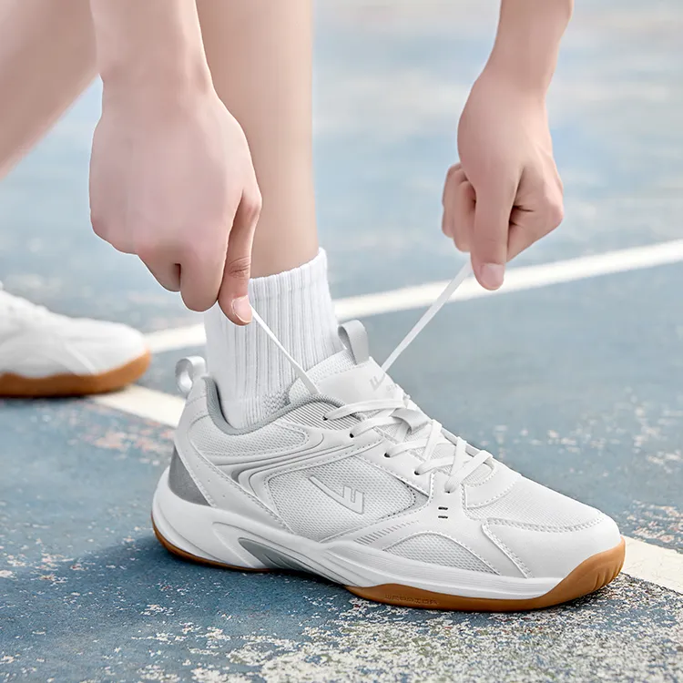 Warrior Balance Wear Resistant Lightweight Breathable Slip Resistant Low Top Badminton Shoes Men's White Silver-5