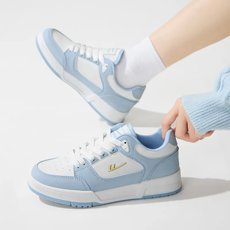 Warrior Durable Lightweight And Breathable Low Top Skateboard Shoes Unisex White Light Blue-6