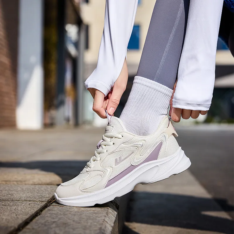 Warrior Durable Breathable Lightweight Low Top Running Shoes Women's Beige Purple-8