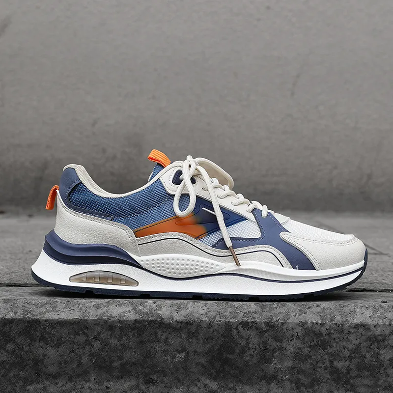 Warrior Cushioning Anti Slip Wear Resistant Breathability Low Top Running Shoes Men's Beige Blue-4