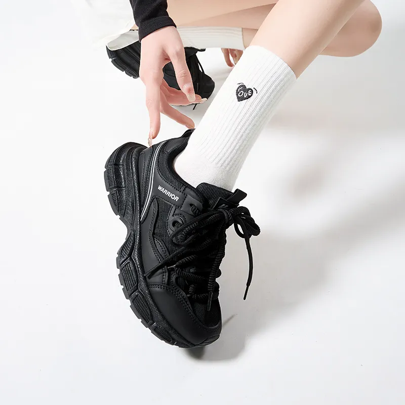 WARRIOR Chunky Sneakers Women's Low Top Black Gray-5