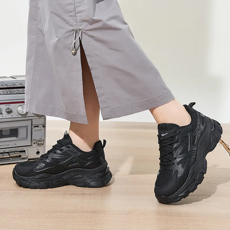 Warrior Wear Resistant Breathable Slip Resistant Low Top Chunky Sneakers Women's Phantom Black-8