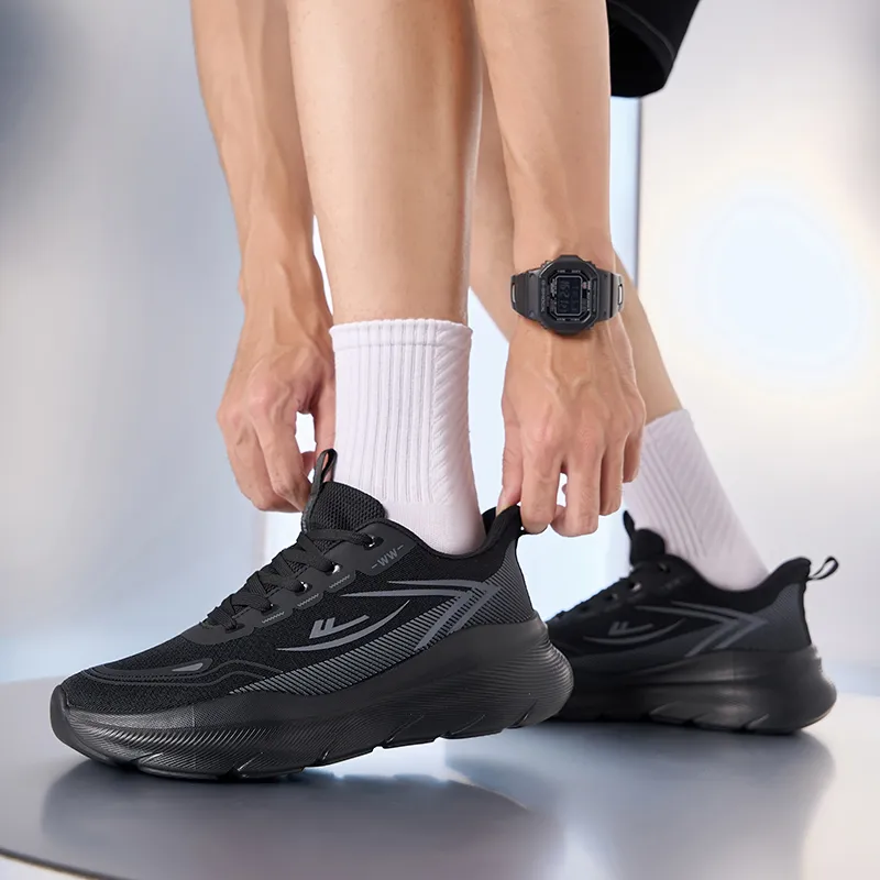 WARRIOR Running Shoes Men Low Top Black Gray-5