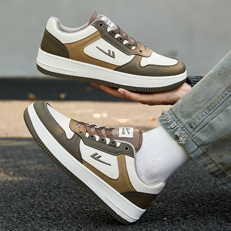Warrior Air Force 1 Height Increasing Wear Resistant Low Top Skateboard Shoes Men's Beige Brown-6