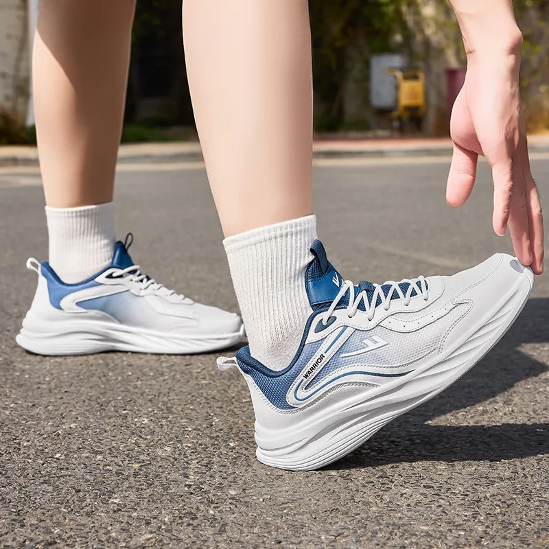 Warrior Rebound Wear Resistant Lightweight Breathable Slip Resistant Low Top Casual Running Shoes Men's White Dark Blue-7