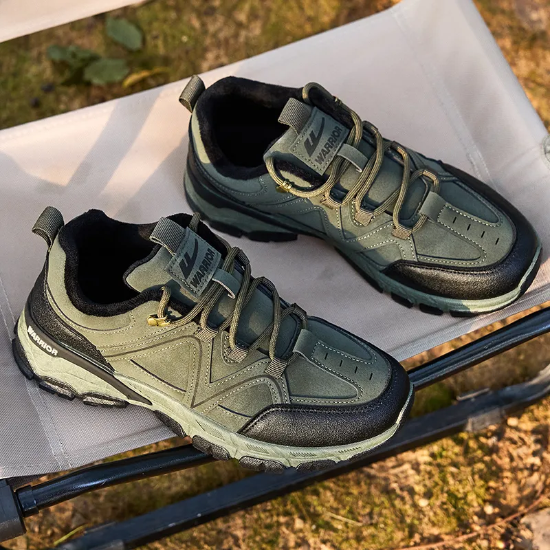 Warrior Warm Wear Resistant Slip Resistant Low Top Hiking/Trekking Shoes Men's Army Green-5