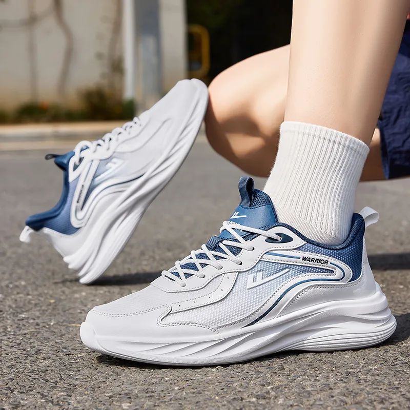 Warrior Rebound Wear Resistant Lightweight Breathable Slip Resistant Low Top Casual Running Shoes Men's White Dark Blue-5