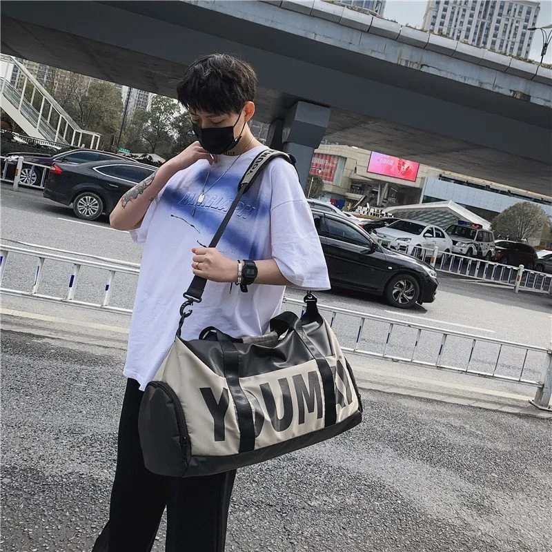 HCXK Nylon Gym Bag Medium Size Unisex Black/Yellow/Khaki/Pink/Purple-22