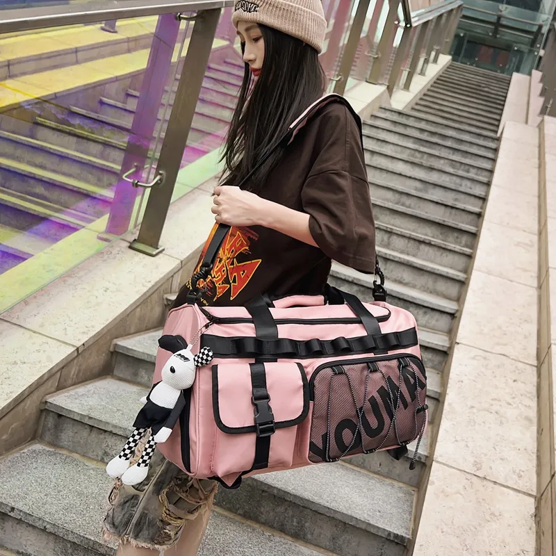 HCXK Nylon Large Capacity Handbag, Shoulder Bag Regular Unisex Black/Pink/Ecru-63
