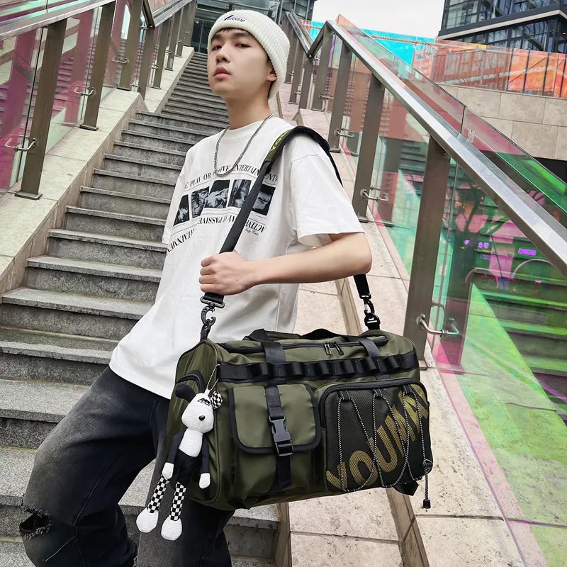 HCXK Nylon Large Capacity Handbag, Shoulder Bag Regular Unisex Black/Pink/Ecru-29
