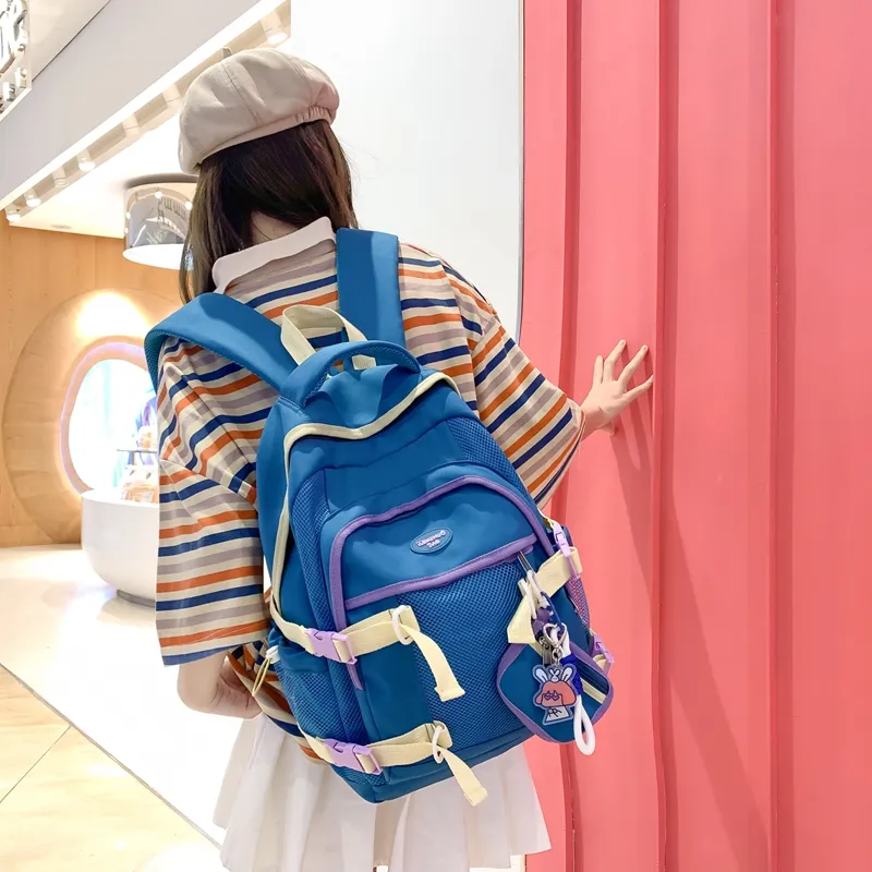 NIGEER Nylon Backpack Regular Women's Black/White/Yellow/Blue-27