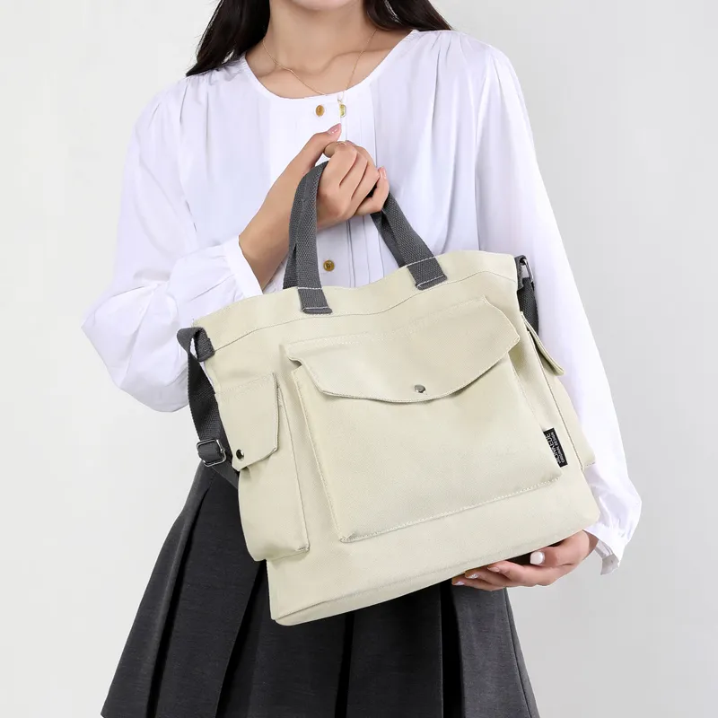 NIGEER Canvas Canvas Bag Shoulder Bag Crossbody Bag Handbag Regular Women's Green/Gray/Beige Yellow/Ecru/Black/Coffee-9