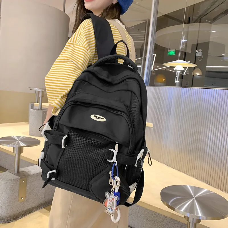 NIGEER Nylon Backpack Regular Women's Black/White/Yellow/Blue-4