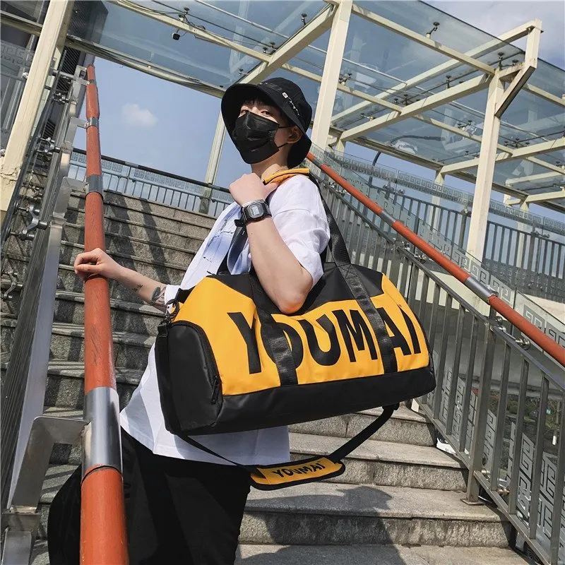 HCXK Nylon Gym Bag Medium Size Unisex Black/Yellow/Khaki/Pink/Purple-12