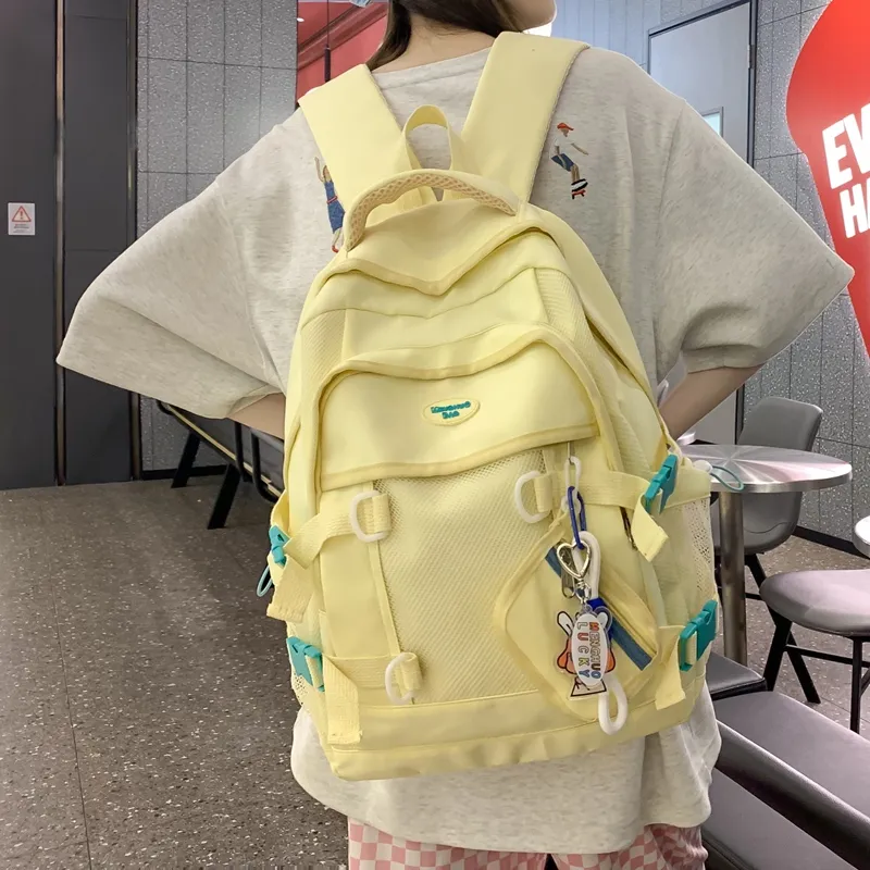 NIGEER Nylon Backpack Regular Women's Black/White/Yellow/Blue-20