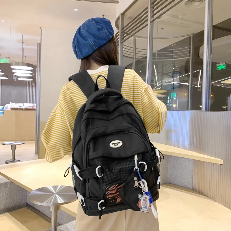 NIGEER Nylon Backpack Regular Women's Black/White/Yellow/Blue-3
