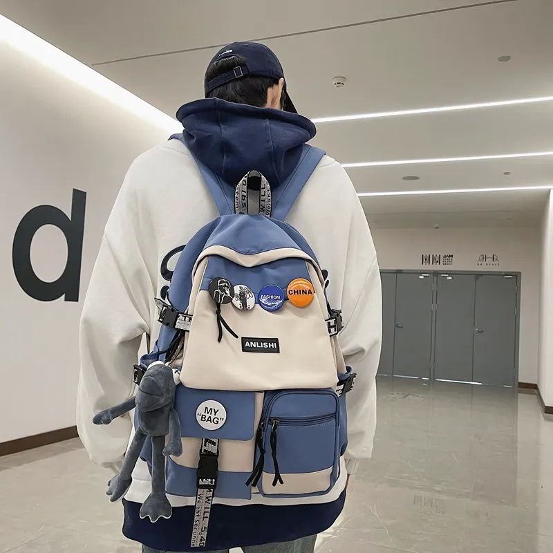 NIGEER Nylon Backpack Regular Unisex Black/Black & White/Gray/Blue-11