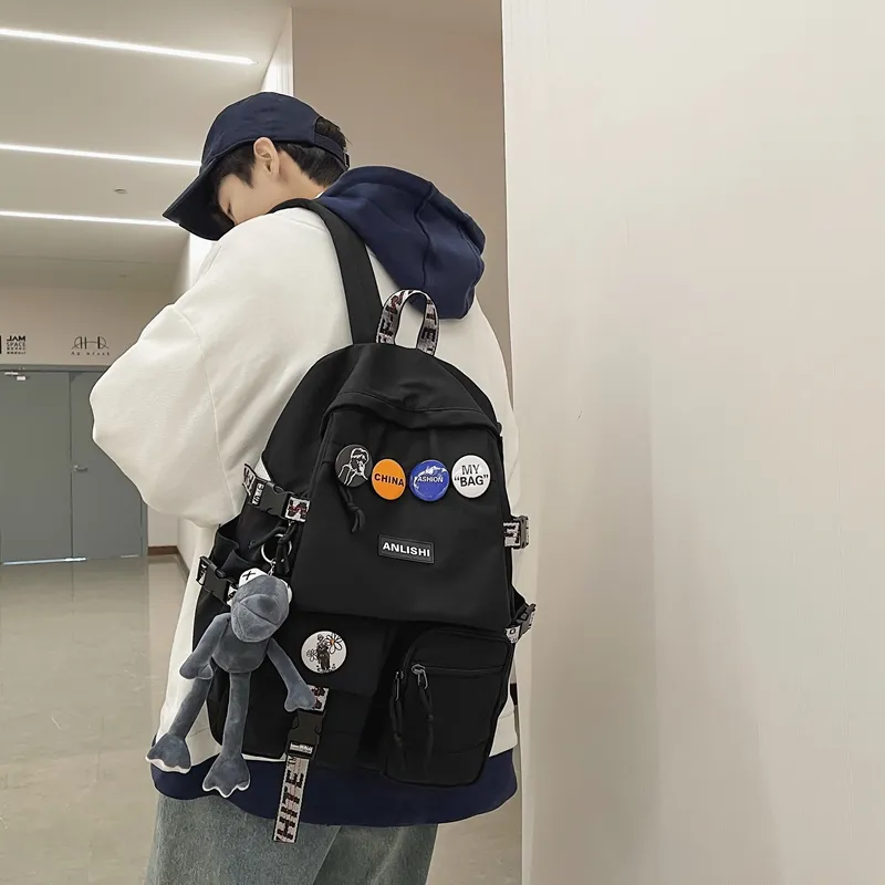 NIGEER Nylon Backpack Regular Unisex Black/Black & White/Gray/Blue-3