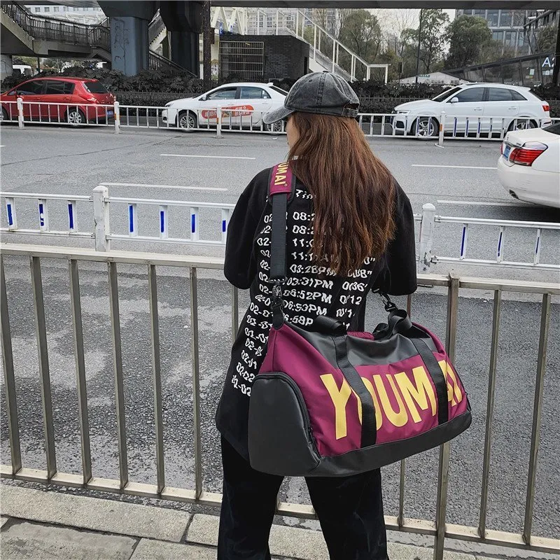 HCXK Nylon Gym Bag Medium Size Unisex Black/Yellow/Khaki/Pink/Purple-41