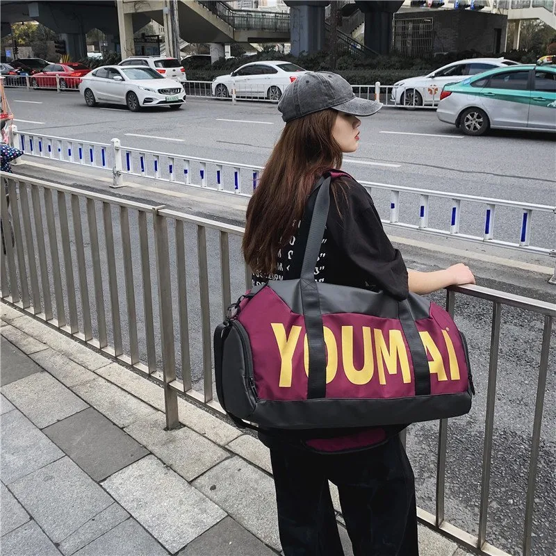 HCXK Nylon Gym Bag Medium Size Unisex Black/Yellow/Khaki/Pink/Purple-40