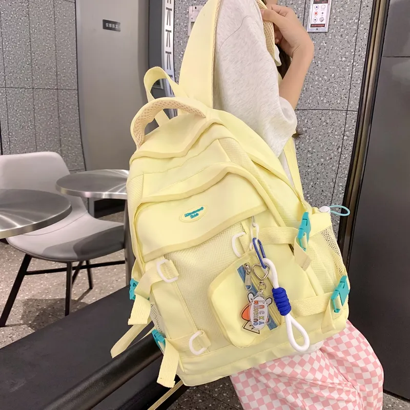 NIGEER Nylon Backpack Regular Women's Black/White/Yellow/Blue-15