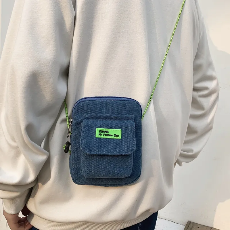 NIGEER Canvas Canvas Bag Small Bag Coin Purse Shoulder Bag Crossbody Bag Small Size Unisex Black/White/Khaki/Blue-23
