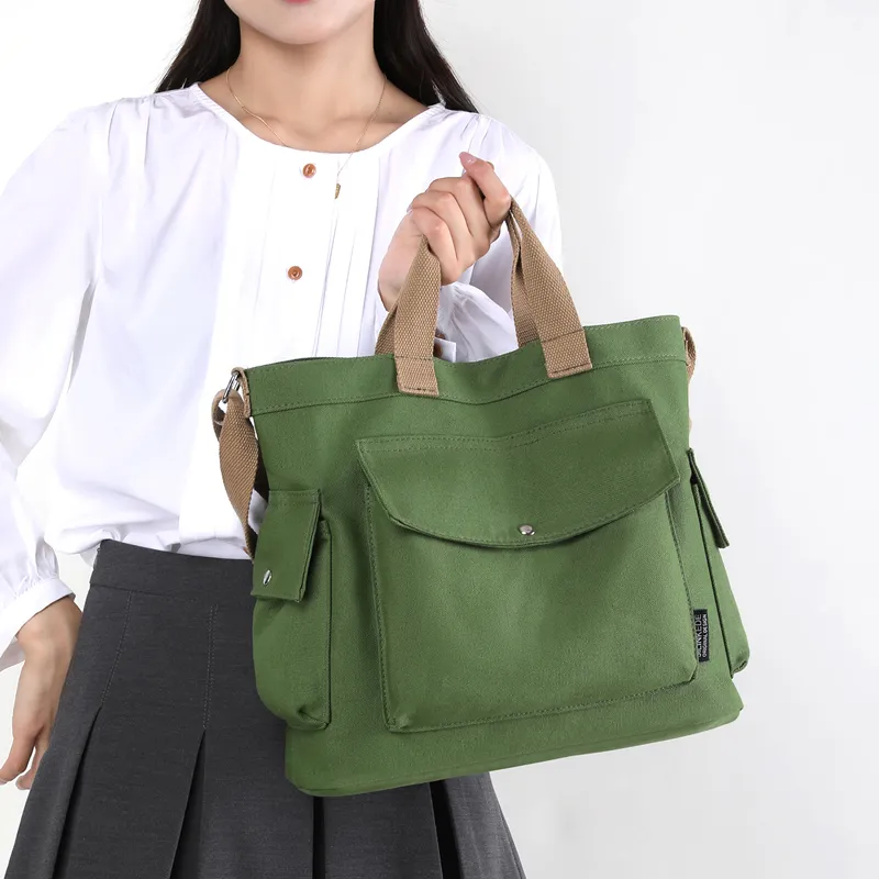 NIGEER Canvas Canvas Bag Shoulder Bag Crossbody Bag Handbag Regular Women's Green/Gray/Beige Yellow/Ecru/Black/Coffee-2
