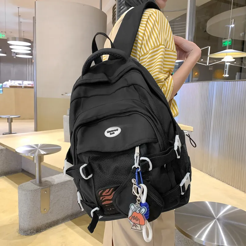 NIGEER Nylon Backpack Regular Women's Black/White/Yellow/Blue-1