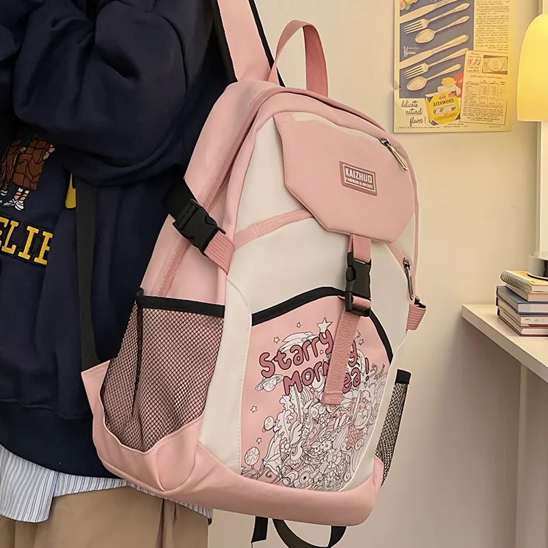 NIGEER Nylon Backpack Regular Women's Pink/Brown/Gray/Blue/Black-3