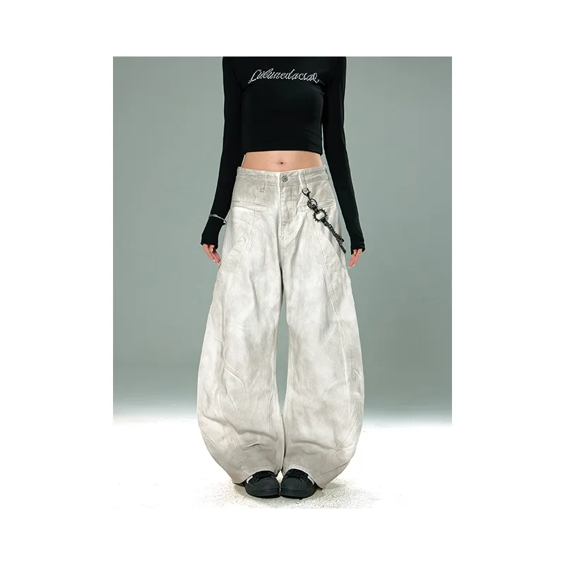 YIXIAOMO Jeans Unisex Dirty White-3
