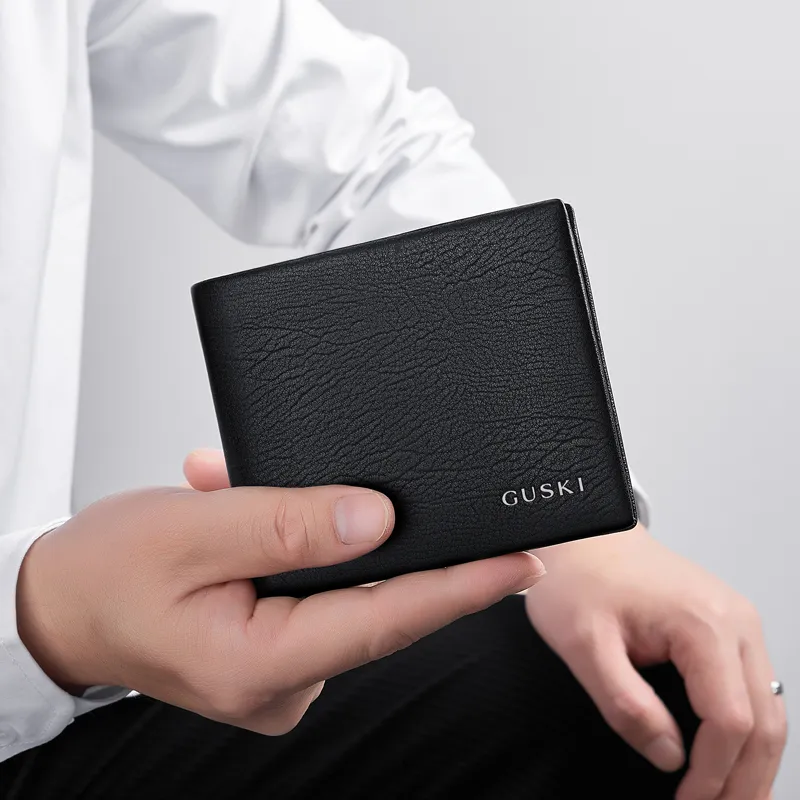 GUSKI Top Grain Cow Leather Money Clip Coin Purse Men's Black-3